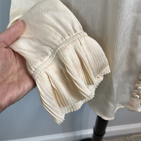 Trish Scully Blouse size 14 Cream Dotted Tuxedo Pleating Modest Wedding Career - Picture 6 of 9